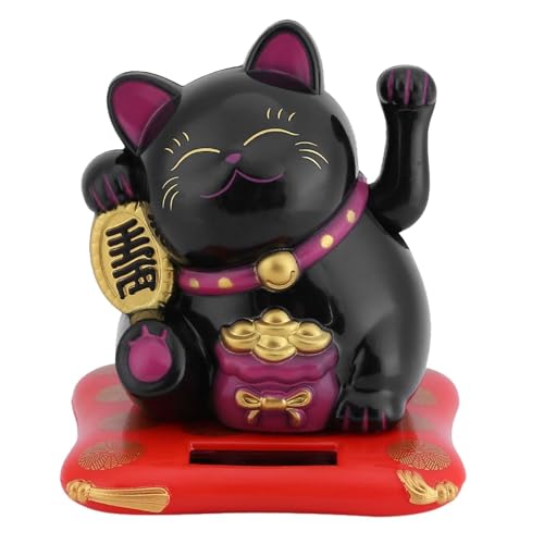 Gato De La Suerte, Gato De La Suerte Brazo Ondulante, Maneki Neko Gato Ondulante Chino Solar Fortune Cat Statue Decorations Pequeño Gato Que Agita El Sol, Gato Chino De La Suerte Que Agita El Brazo