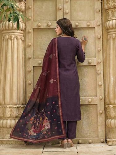 Image of ANNI Designer Women Viscose Blend Printed Straight Kurta with Pant and Dupatta | Ladies Kurta Pant Dupatta Set | Women Ethnic Wear Dress | Indian Traditional Clothing for Girl