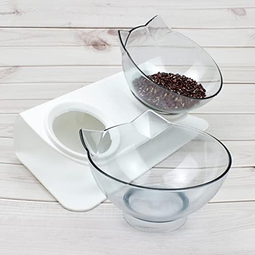 Cat Bowls 15° Tilted Platform Feeder Raised Feeding Double Bowl with Stand for Pet Food Water