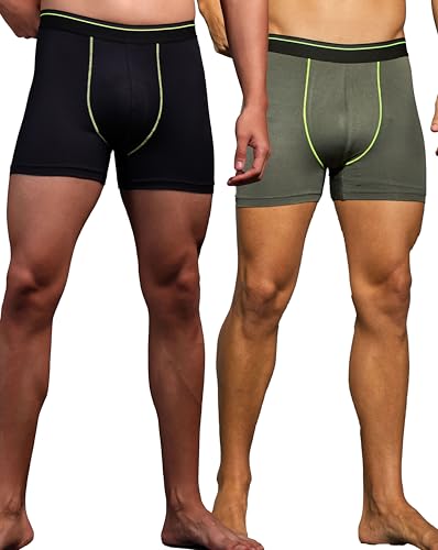 Image of TECHNOSPORT Men's Colorblock Trunks Underwear with ElastoLITE 4 Way Stretch Lightweight Breathable Moisture Wicking Soft Anti Odour Anti Microbial UPF 50+ Comfort Fit Boxer Briefs Innerwear for Men