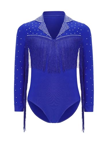 JEATHA Maillot De Baile De Patinaje Artístico Para Niños Leotardo Manga Larga Disfraz Bailarina De Fiesta Actuación Azul 11-12 años