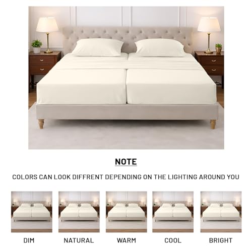 Image of SGI Split King Sheet Set for Adjustable Bed Egyptian Premium Cotton 600 Thread Count Sheets for Sleep Number Bed 15 inch Deep Pocket 5 Pc Set with 2 Twin XL Fitted Sheets Soft Breathable -Ivory