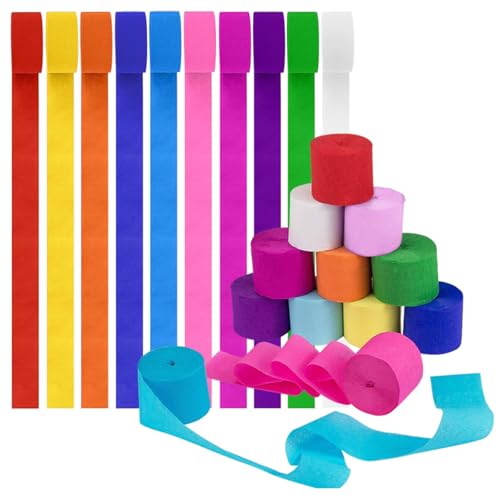10 Rolls Crepe Paper Streamers Hanging Rainbow Streamers 10 Colors Party Crepe Paper Roll Streamer for Birthday, Wedding, and Holiday Party Decorations.