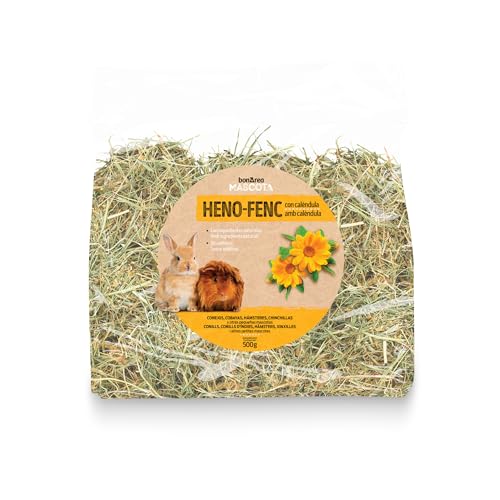 BonÁrea - Heno con Caléndula - Pack 2 x 500 g - Conejos y Cobayas - Alto Contenido en Fibra - Bienestar Digestivo y Sistema Inmunitario Reforzado - Fabricado en España