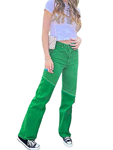 Argeousgor Y2K Jeans Baggy High Waist Denim Pants Solid Color Green Pink Teenage PantsFlared Pants Girls Streetwear2
