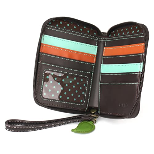 Image of CHALA Zip Around Wallet, Wristlet, 8 Credit Card Slots, Sturdy Pu Leather - Sloth Family - Blue Stripe