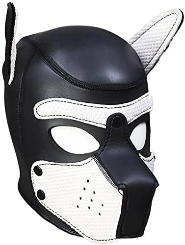 YiQin RWSX Hundemaske, Weiche Latex Petplay Hundemaske mit Ohren Welpenmaske Hunde Masken, Abnehmbarer Mund, Geeignet für Halloween, Urlaubsparty (X-Large, White)