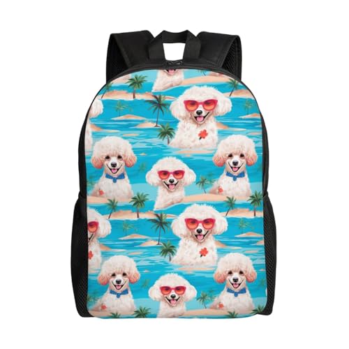 16in Lightweight Travel Backpack Beach Poodle Sunglasses Palm Casual Daypack for Outdoor Enthusiasts, Business Men & Women, Travel Ready Design