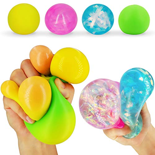 Squishies Stress Balls for Kids Adults Fidget Sensory Balls Squishies Balls Squeezing Balls Stress Relief Fidget Toy Balls to Relieve Anxiety,Improve Focus,Color-Changing Balls Glittery Anxiety Toys
