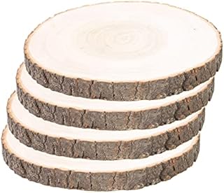 Wood Slices 4 Pcs 16-18cm Drilled Hole Natural Unfinished Log Wooden Circles for DIY Crafts Wedding Decorations Christmas Ornaments with Free Gifts.