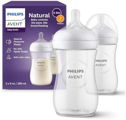 Philips Avent Natural Response 3.0 Plastic Baby Feeding Bottle | 260ml | No.1 Brand Recommended by Moms Worldwide | Ideal for 1 months+| Mimics Breastfeeding | Uniquely Designed Nipple | Pack of 2| SCY903/02