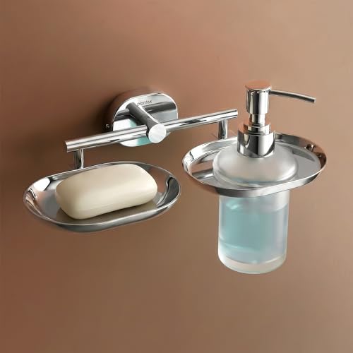 Image of Plantex J4 Stainless Steel Soap Dish with Liquid Dispenser /Soap Stand for Bathroom Wall Mount /Shampoo Dispenser /Bathroom Accessories (Chrome Finish) Onix