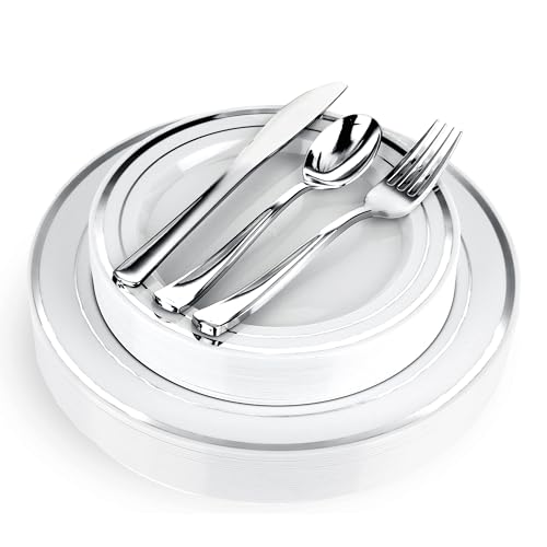 Stock Your Home White And Silver Plastic Dinnerware Set 125 Piece