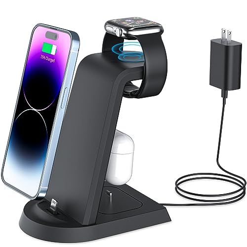 PLDHPRO 3 in 1 Ladestation für Apple Mehrere Geräte Schnellladestation Dock für iPhone 13 12 11 10 8 se pro promax Nutzungsszenario Schlafzimmer Büro und Wohnzimmer Tragbar auf Reisen iWatch AirPods