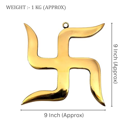 Image of Brass Swastik (卐) Sathiya Wall Hanging Yantra | 9 Inch Approx | Vastu Door Hanging for Najar Dosh|Weight-990 Gram Approx | Decorative Home Decor Symbol for Positive Vibes