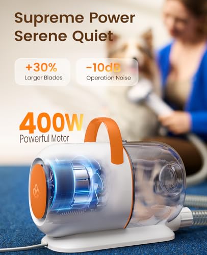 Image of oneisall Dog Grooming Vacuum - 15000Pa Suction, Captures 99% Pet Hair to Reduce Shedding, Dog Grooming Clippers & Quiet Brush (≤59dB) with 4 Accessories, 2L Dust Canister for Home Cleaning(Orange) | 15000Pa Suction Power, Dog Grooming Kit, Low Noise≤59dB, Clippers & Grooming Included, 2L Large Dust Canister