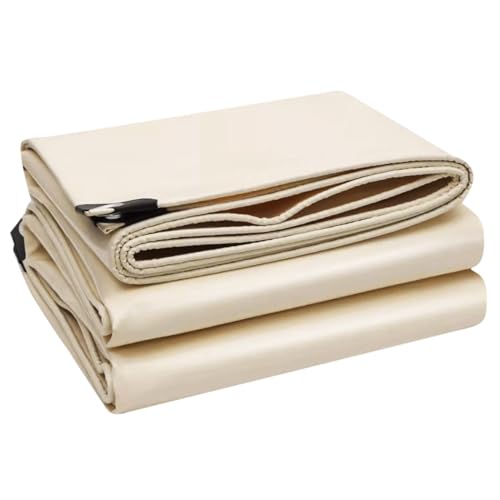 Beige PVC-Plane, wasserdicht, strapazierfähig, mit Ösen, 1x1.5m 1.2x1.5m 1.8x2.4m 2x3m 3x4m, Plane für Veranda, Terrassenüberdachung oder Outdoor-Campingplatz, LKW-Plane(3x3m)