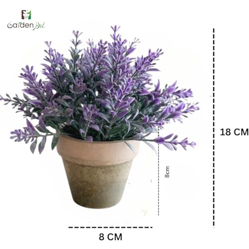 Image of Garden Art Artificial Lavender Plant in Rustic Pot - Realistic Faux Lavender Flowers for Home Decor, Office Desk, Tabletop, Farmhouse & Modern Decoration (P-093Purple)