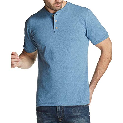 Weatherproof Vintage Mens Short Sleeve Heathered Henley Shirt Blue XXXL