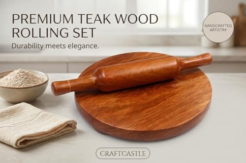 Image of Wooden Floral Design Rolling Board, Teak Wood Chakla Polpat for Roti, Chapati & Paratha Making, Durable Kitchen Chakla, 10 Inch