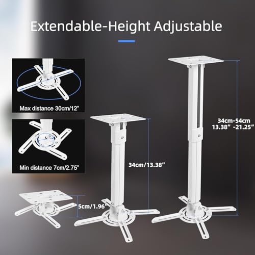 Image of suptek White Projector Ceiling Mount Bracket Fits Flat or Sloped Ceiling Height Adjustable with Extendable Length for LCD /DLP Projectors (PR05)