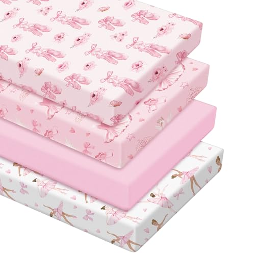 VitalCozy 4 Pcs Pink Bow Ballerina Crib Sheet Set...