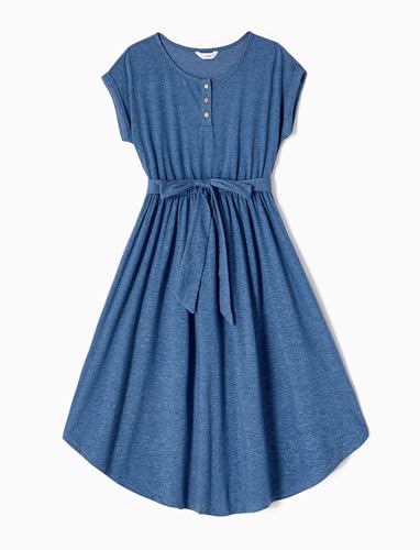 PATPAT Family Matching Outfits Short Sleeve Mommy and Me Outfits Belted Dresses and Casual T-Shirts Matching Sets