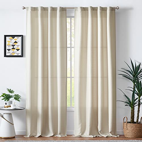 Jinchan Beige Curtains For Living Room Linen Textured Curtains 84 Inches Long Farmhouse Curtains Casual Weave Back Tab Drapes Light Filtering Window Curtain 2 Panels Beige #TOP1
