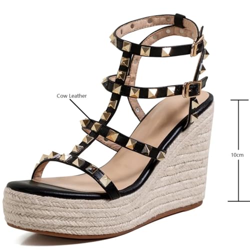 Women Platform High Heels Sandals Open Toe Studded Solid Color Wedges Runway Party Summer Shoes3