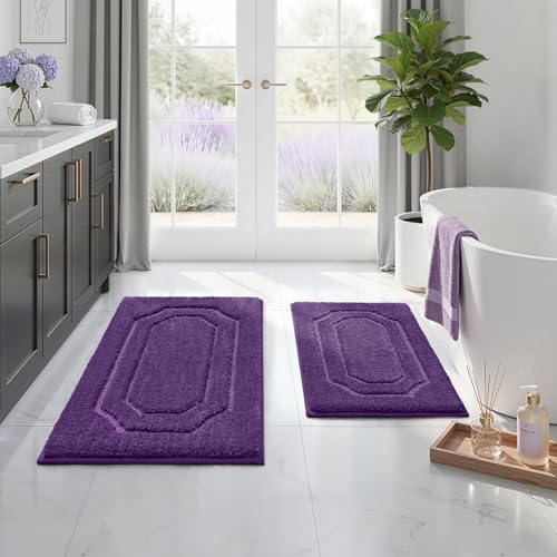 HOMEIDEAS Bathroom Rugs Sets 2 Piece Extra Soft and Absorbent Microfiber Plush Bath Mat with Non Slip Backing(Purple)