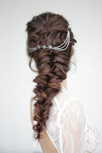 Pentes de cabelo de cristal com corrente de cabeça com strass brilhante, presilhas de cabelo para mu