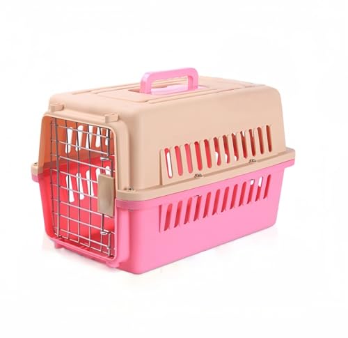 ペット用キャリーケース Sサ 犬ケージ ハンドル付き 手持ち通気性 ペットフライトボックス チェックインボックス ハードタイプ 猫 犬 旅行 超小型犬 小型犬 小動物 (届ける台座ボウルとおむつ) (ピンク)