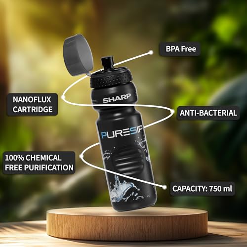 Image of SHARP Pure Sip Water Filter Bottle 750 ml For Hiking,Backpacking, And Travelling (Black)