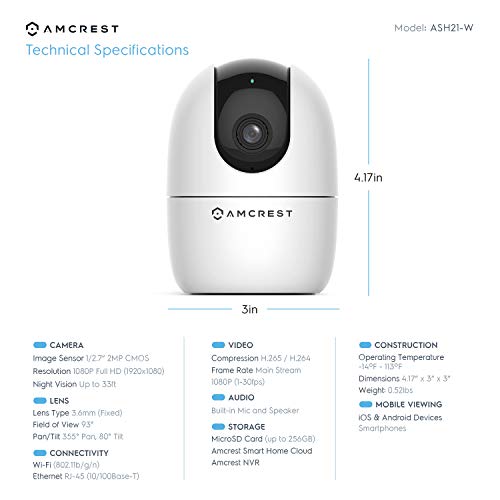 Image of Amcrest 1080P WiFi Camera Indoor, Nanny Cam, Dog Camera, Sound & Baby Monitor, Human & Pet Detection, Motion-Tracking, w / 2-Way Audio, Phone App, Pan /Tilt Wireless IP Camera, Night Vision (Renewed)