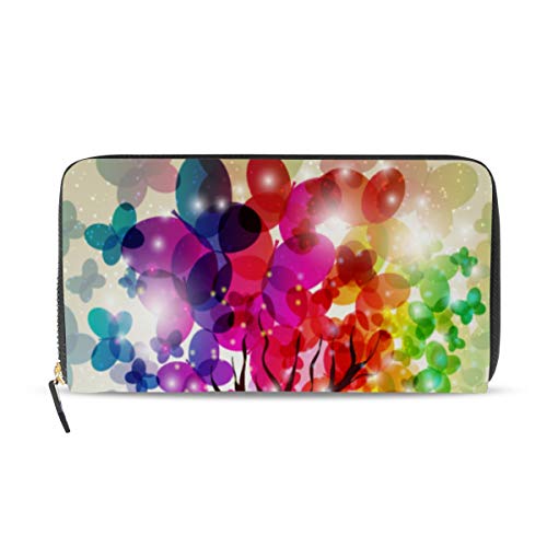 Preisvergleich Produktbild Gigijy Geldbörse mit abstraktem bunten Baum mit Schmetterlingen, mehrere Kreditkartenfächer, Ledertasche mit Reißverschluss