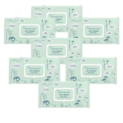 Image of Omumsie 99% Pure Water (Unscented) Baby Wipes | Made With Thickest Plant Based Cotton Fibers | 60 pcs per pack (1 count (Pack of 7) /, 7, count)