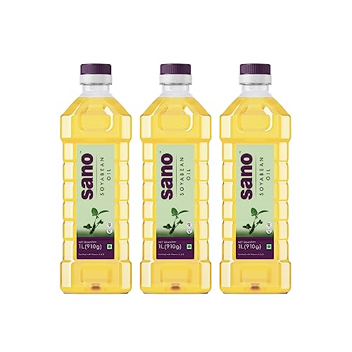 Image of sano Soyabean Oil 1 Ltr X 3 Pack Pet Bottle - Pure, Natural, and Nutrient-Rich Cooking Oil for Healthy Delights