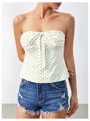 Milumia Women's Polka Dots Going Out Tops Strapless Pleated Tube Top3