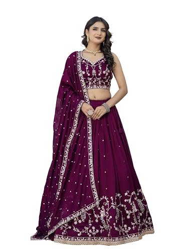 Image of TRENDMALLS Art Silk Embroidery Sequence Work Lehenga Choli Unstitch Blouse With Dupatta For Women (New-Bridal-Latest-Wedding-Sequence-Lehenga-Designer)