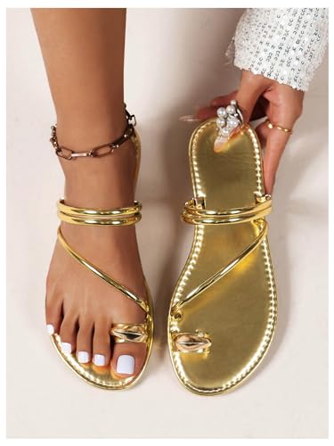 Verdusa Women's Metallic Open Toe Ring Sandals Summer Strappy Flat Sandals2