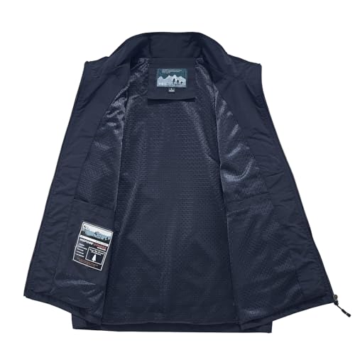 Men's Outdoor Utility Vest, Navy Blue, Multiple Zippered Pockets, Stand Collar2
