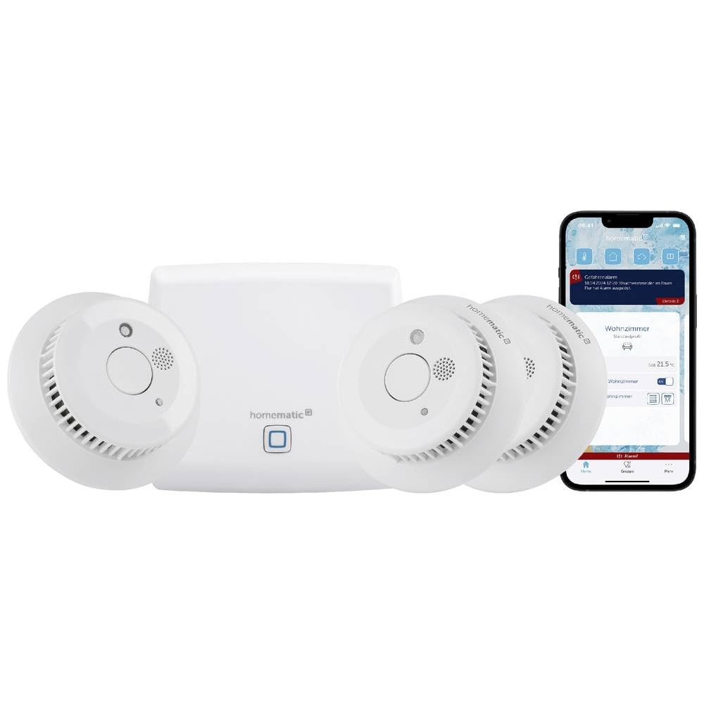 Homematic IP Smart Home Starter Set Rauchwarnmelder, Rauchmelder alarmiert lokal über die Sirene und per Push-Benachrichtigung in der Smartphone-App, integrierte LED-Notbeleuchtung, 150788A0