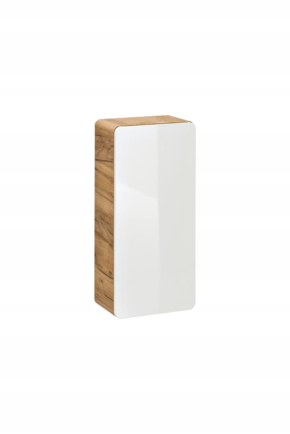 Szafka łazienkowa wisząca zaokrąglona 2 półki 75 cm biały połysk/złoty dąb - meble łazienkowe
