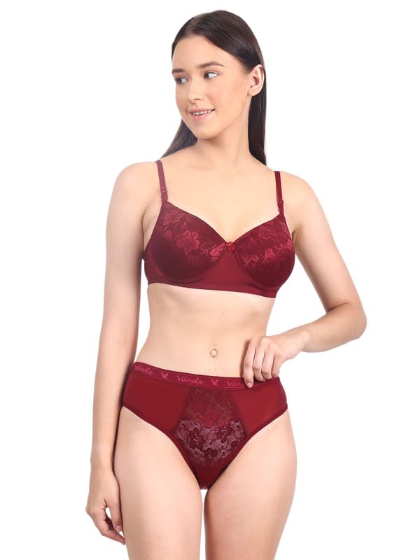 vanila Lingerie B Cup Seamless Bra Panty Set for Girls & Women, Net/Lycra Lightly Padded, Bridal Bra and Panty Set-picture-23