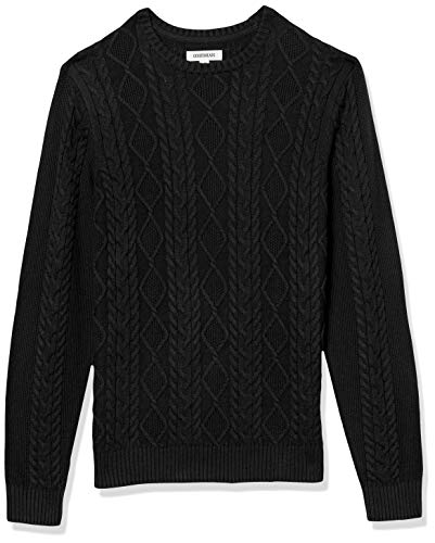 Amazon Brand - Goodthreads Men's Supersoft Long-Sleeve Cable Knit Crewneck Sweater, Black, X-Large
