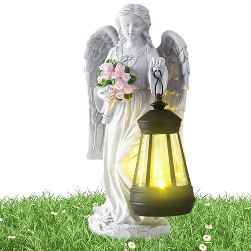 Yidueace Engel Solarleuchte, Kunstharz Skulptur Mit Verspieltem Design, Wetterfest Grabschmuck Für Garten Terrasse Grab Wege Beeteinfassung