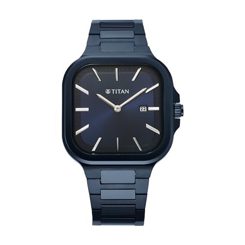 Titan Classique Slim Square Quartz Analog with Date Blue Dial Stainless Steel Strap Watch for Men-90176QM01 (B0CRHGQRRL) Amazon Price History, Amazon Price Tracker