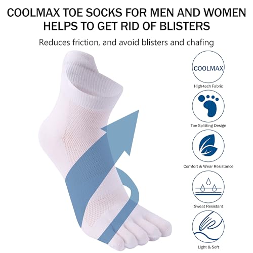 SPST Toe Socks for Men and Women, Coolmax Five Finger Ankle Socks, Athletic Running Socks, 3 Pairs3