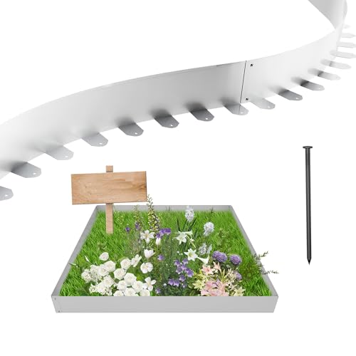 YRHome Silber Verzinkte Metall Beeteinfassung 15m x 5cm Flexible Rasenkante mit Erdankern, Gezacktes Design für Gartenbeet, Landschaftsbau, Beetumrandung, Mähkante und Bordüre-Rostfrei & Langlebig