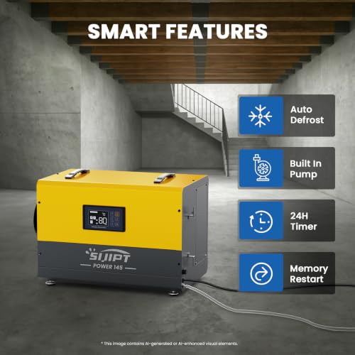 Image of 145 Pints Commercial Crawl Space Dehumidifier for Basement w /Pump & Drain